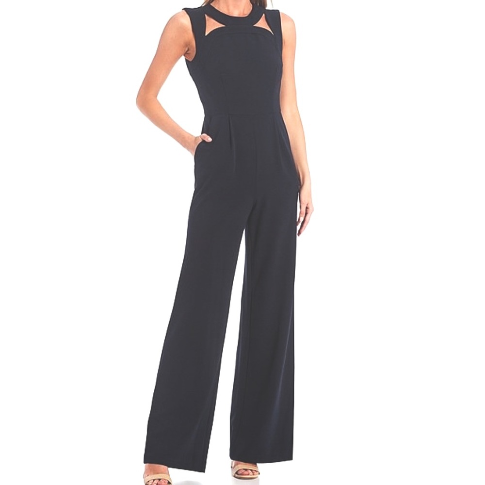 Calvin Klein Sleeveless Cut Out Round Neck Jumpsuit CHARCOAL GREY size 10